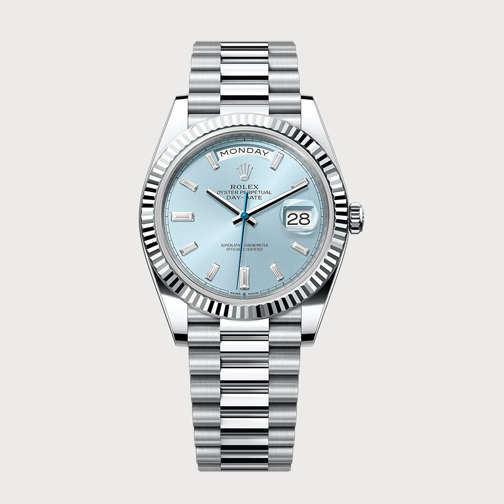 Rolex Day-Date 40 Ice Blue With Baguettes In Platinum