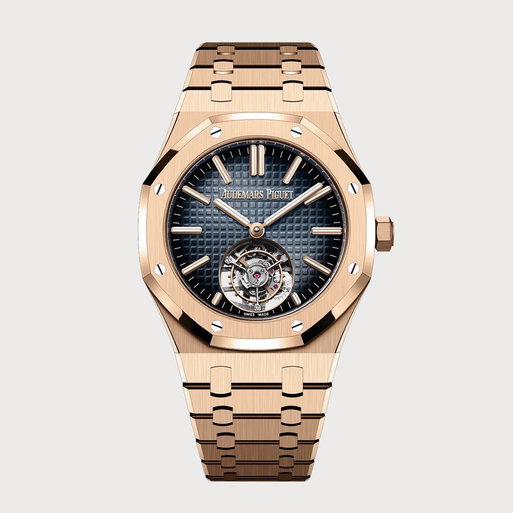 Audemars Piguet Royal Oak 41 Flying Tourbillon In Rose Gold With Smoked Blue Dial