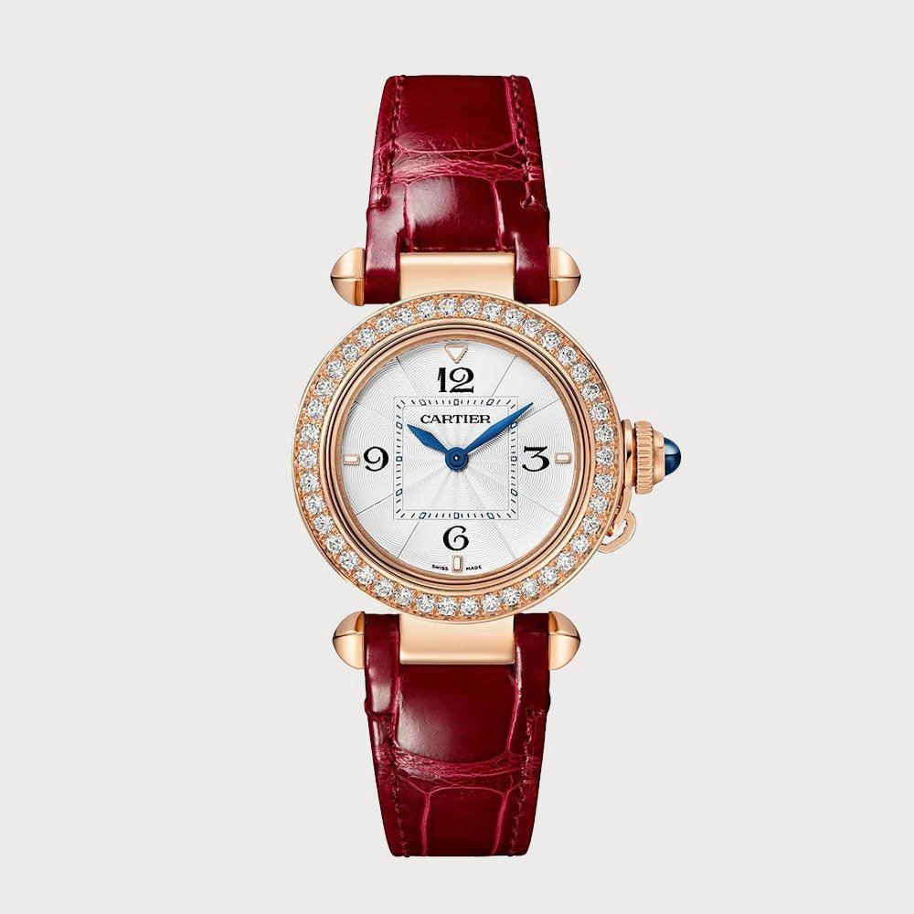 Cartier Pasha 30mm Diamond Set Bezel In Rose Gold With Silver Dial