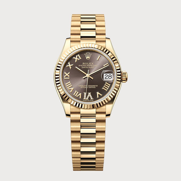 Rolex Datejust 31 Dark Grey Roman Diamond Dial In Yellow Gold