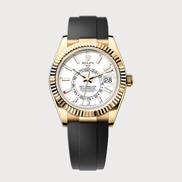 Rolex Sky-Dweller With White Dial On Oysterflex In Yellow Gold