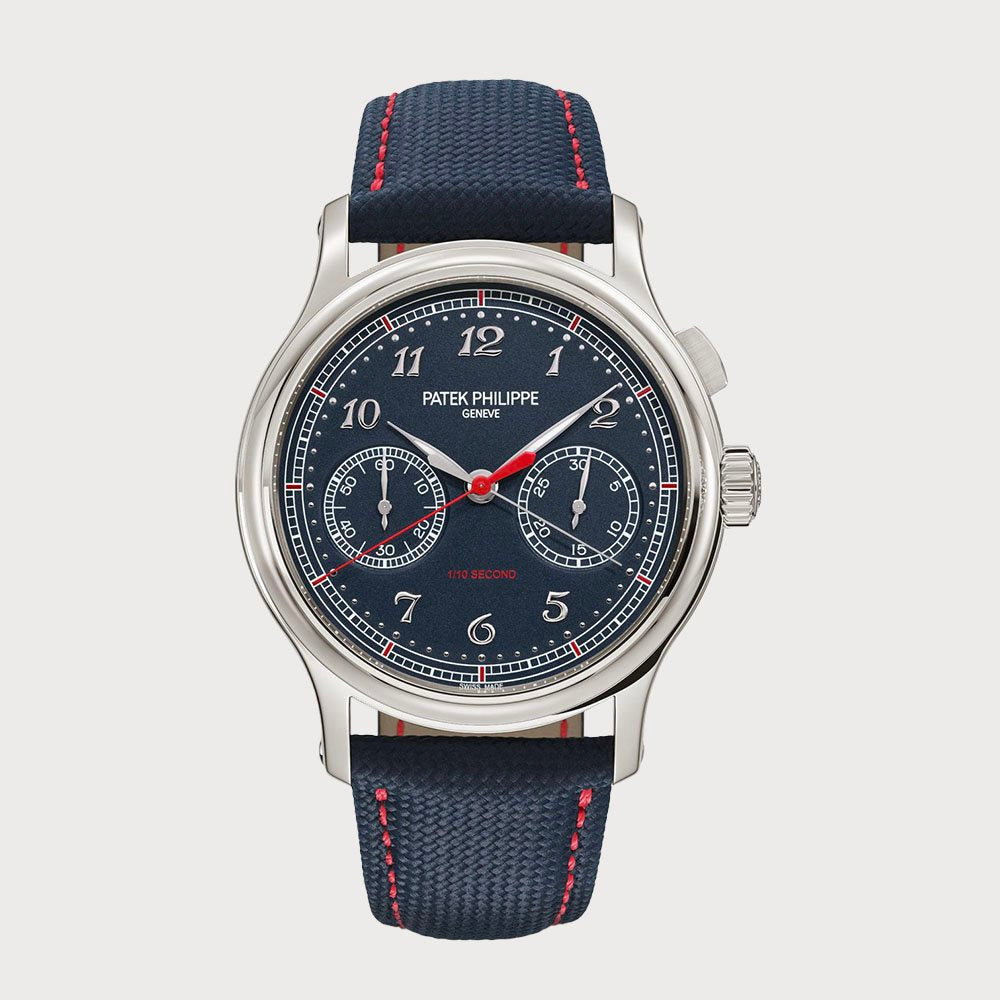 Patek Philippe Second Monopusher Chronograph With Blue Dial In Platinum