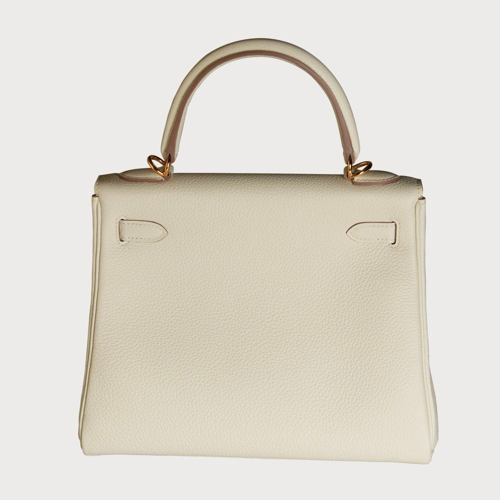 Hermès Kelly 25 White Mushroom With Gold Hardware In Togo Leather - view 13