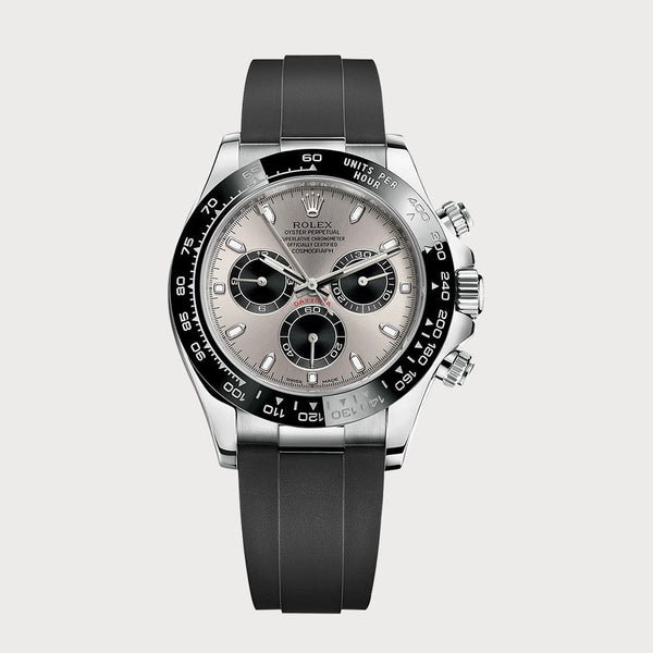 Rolex Daytona With Silver Panda Dial In White Gold On Oysterflex
