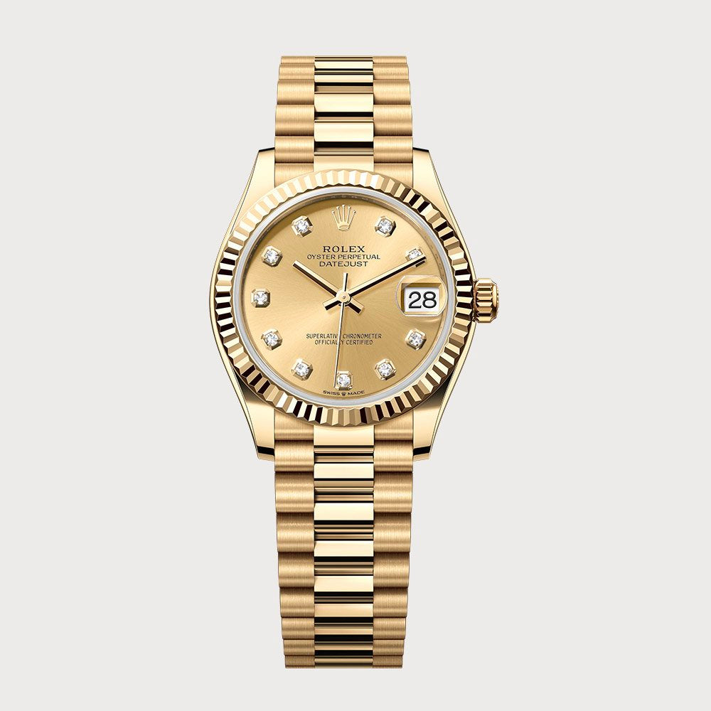 Rolex Datejust 31 Champagne Diamond Dial In Yellow Gold