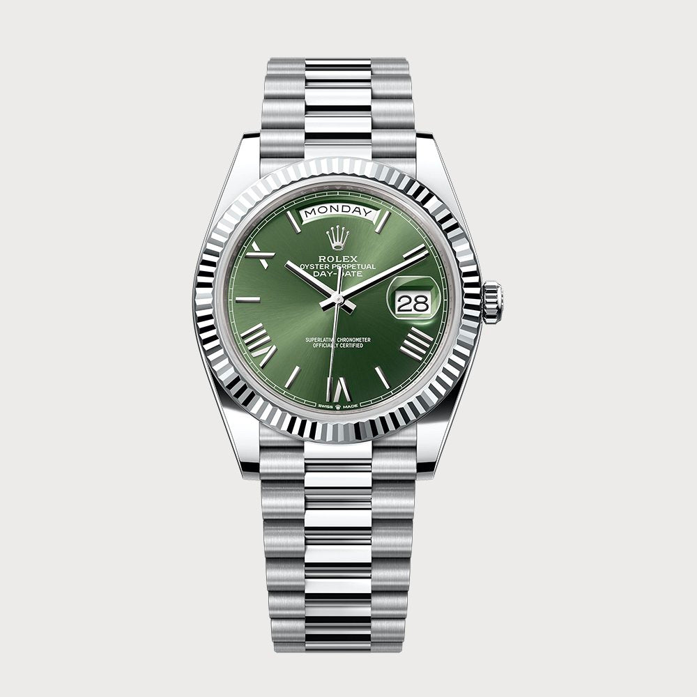 Rolex Day-Date 40 Green Roman In Platinum