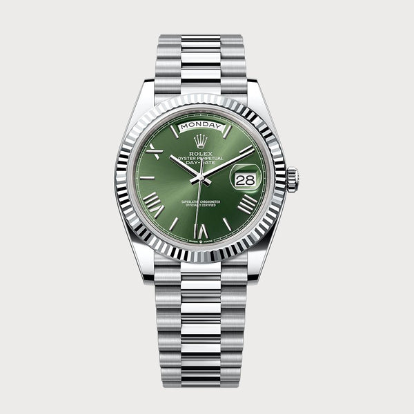 Rolex Day-Date 40 Green Roman In Platinum