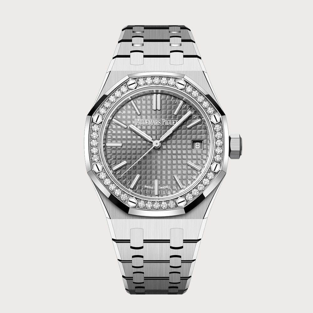 Audemars Piguet Royal Oak 37 Stainless Steel With A Grey/ Rhodium Dial & Diamond Bezel