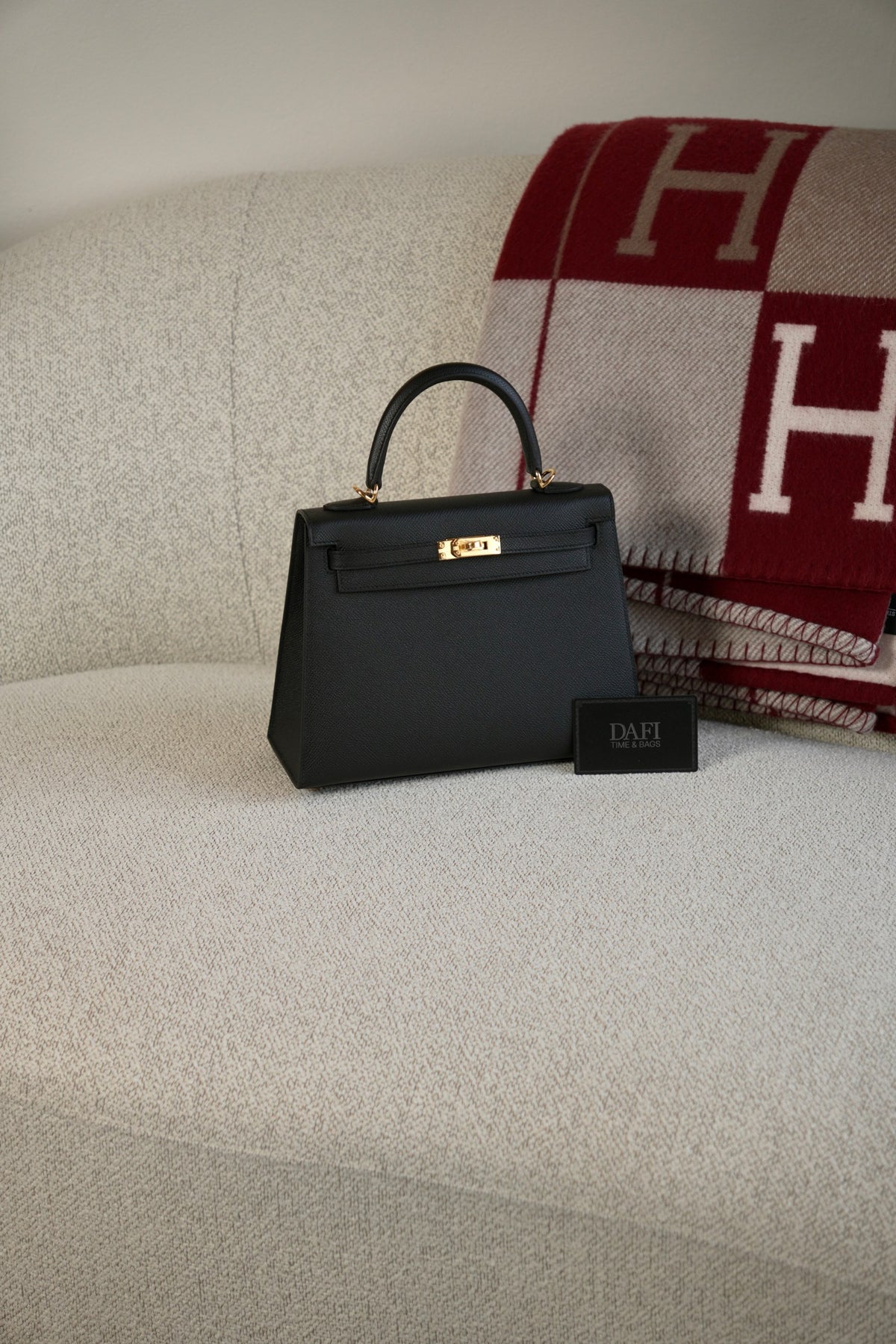 Hermes Kelly 25 Black GHW Epsom Sellier