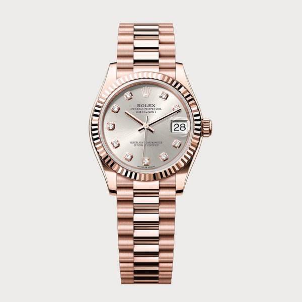 Rolex Datejust 31 Silver Diamond Dial In Rose Gold