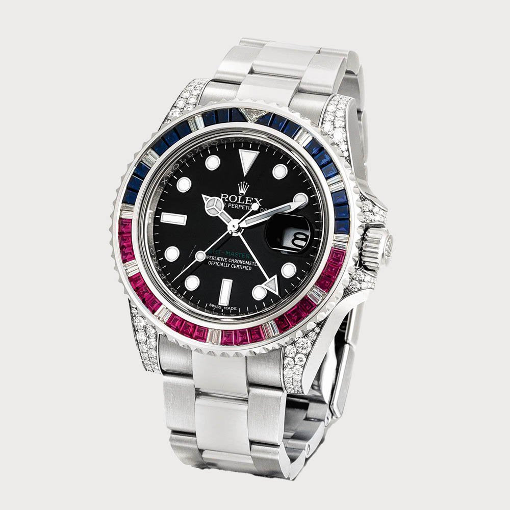 Rolex GMT-Master II Blue Sapphire & Rubies Bezel In White Gold