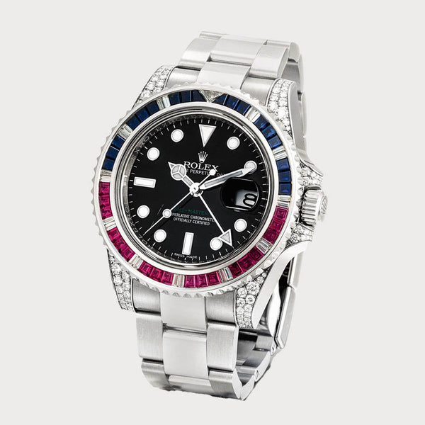 Rolex GMT-Master II Blue Sapphire & Rubies Bezel In White Gold