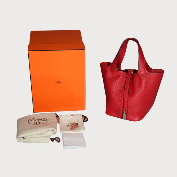 Picotin Lock 18 Rouge Casaque / Red With Palladium Hardware In Taurillon Clemmence