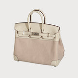 Hermes Birkin 25 Ecru-Beige & Nata With Palladium Hardware In Toile And Swift Leather