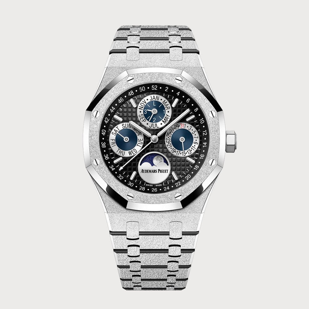 Audemars Piguet Royal Oak 41 Frosted White Gold Perpetual Calendar With Black Dial