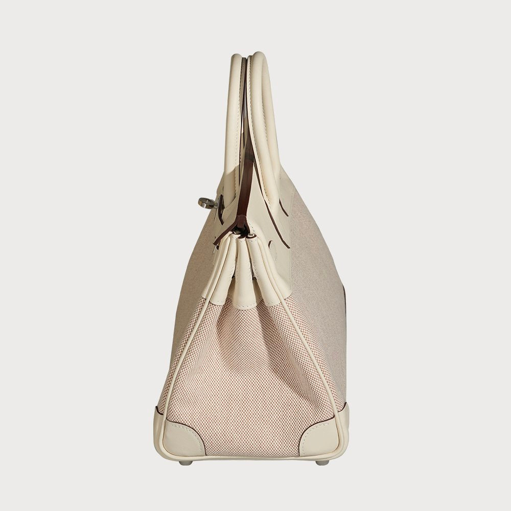 Hermès Hermes Birkin 25 Ecru-Beige & Nata With Palladium Hardware In Toile And Swift Leather - view 4