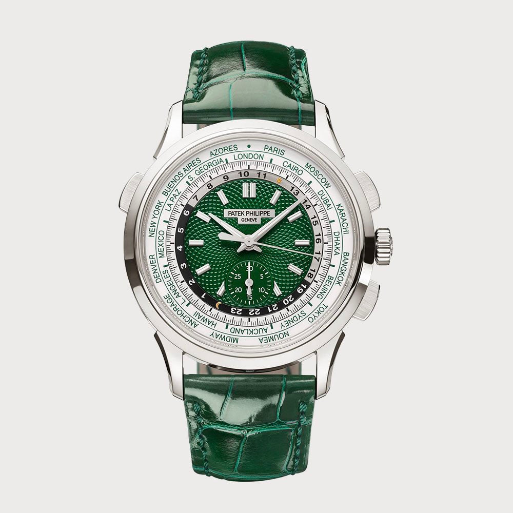 Patek Philippe World Time Flyback Chronograph With Green Dial In Platinum