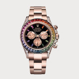 Daytona Rainbow Sapphires In Rose Gold With Diamond Set Case