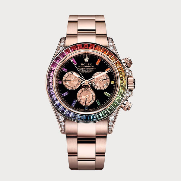 Rolex Daytona Rainbow Sapphires In Rose Gold With Diamond Set Case