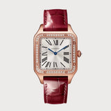 Santos Dumont Large, Diamond Set In Rose Gold On A Leather Strap