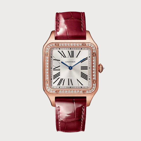 Cartier Santos Dumont Large, Diamond Set In Rose Gold On A Leather Strap