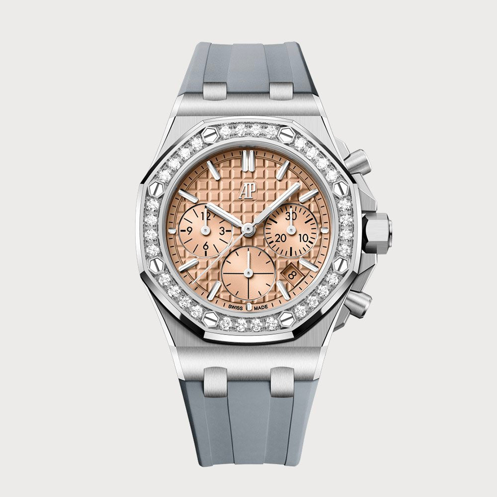 Audemars Piguet Royal Oak Offshore Chronograph Diamond Set On Steel With Salmon Dial