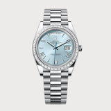 Day-Date 40 Ice Blue Roman Dial & Baguette Diamond Bezel In Platinum