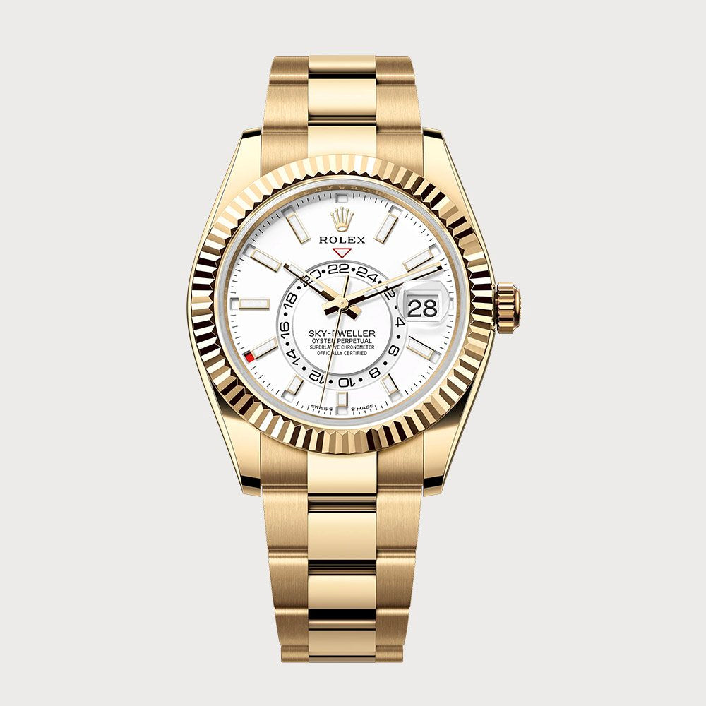Rolex Sky-Dweller With White Dial In Yellow Gold