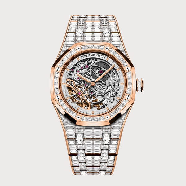 Audemars Piguet Royal Oak 41 Double Balance Wheel Openworked Rose Gold Full Baguette Diamond Set