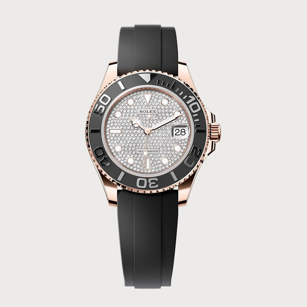 Rolex Yacht-Master 37 Pave Diamond In Rose Gold On Oysterflex