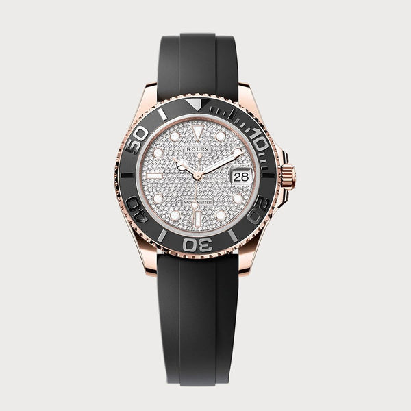 Rolex Yacht-Master 37 Pave Diamond In Rose Gold On Oysterflex