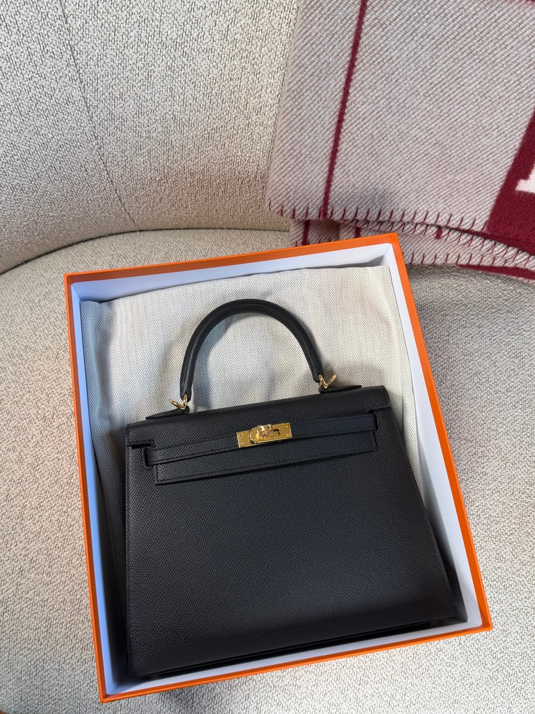 Hermes Kelly 25 Black GHW Epsom Sellier
