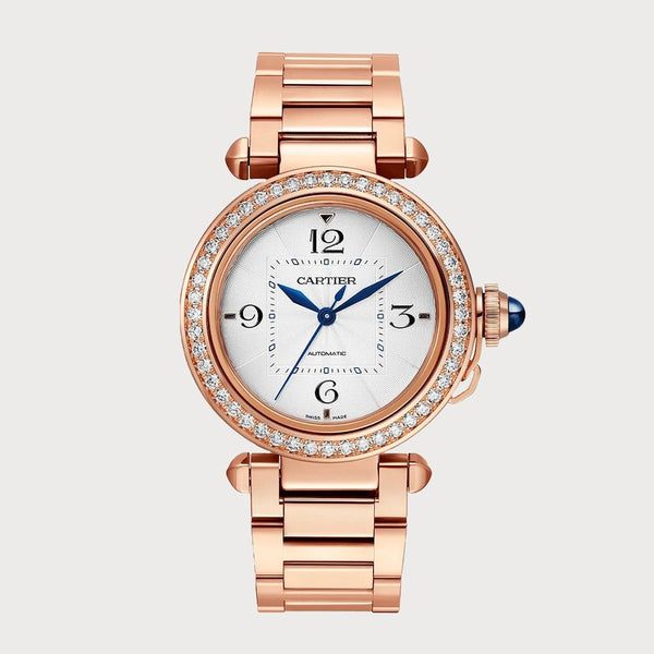 Cartier Pasha 35mm Diamond Set Bezel In Rose Gold With White Dial