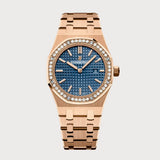 Royal Oak 33 Quartz In Rose Gold With Blue Dial & Diamond Set Bezel