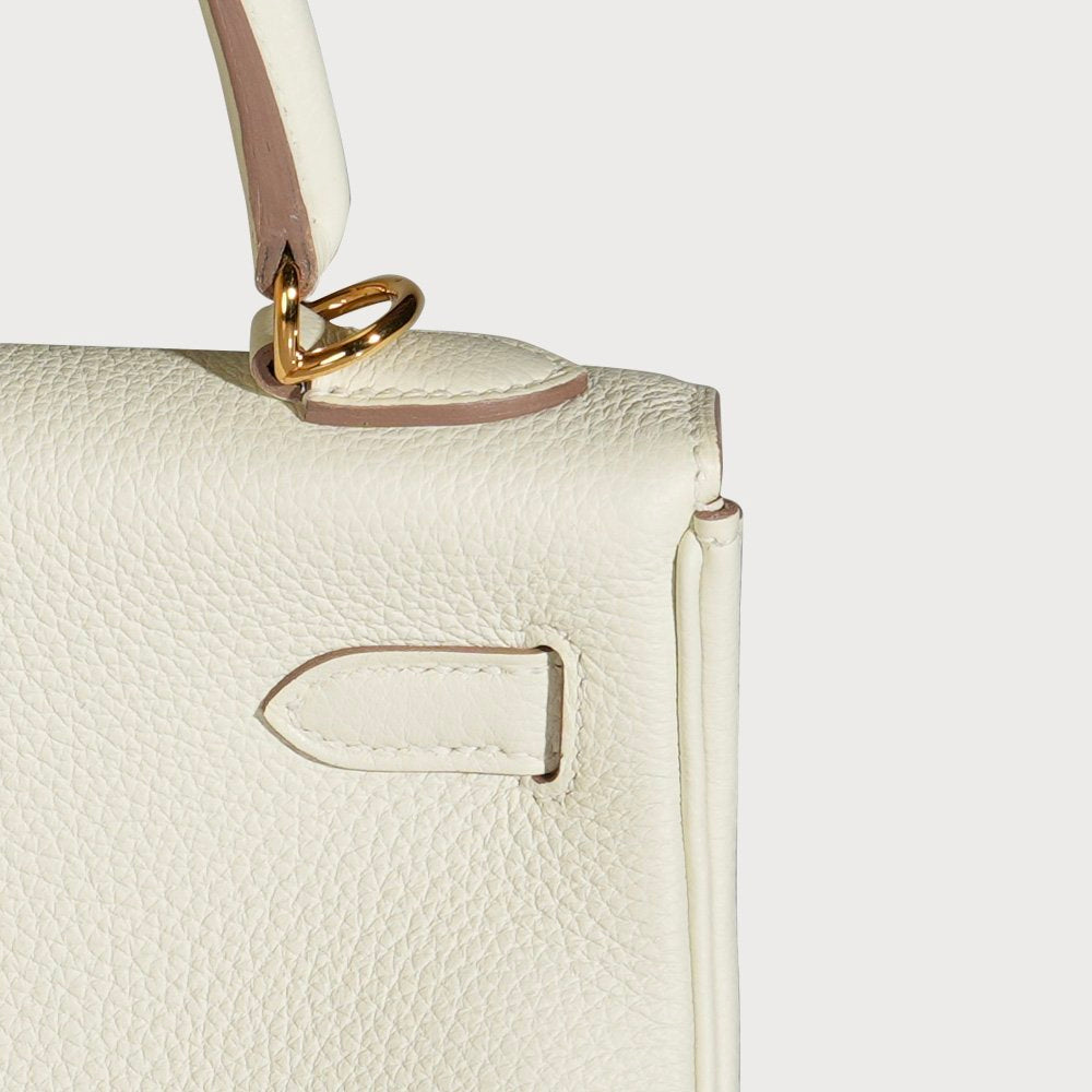 Hermès Kelly 25 White Mushroom With Gold Hardware In Togo Leather - view 9