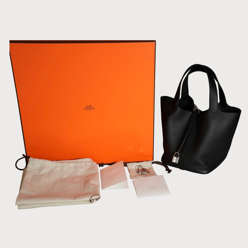 Hermès Picotin Lock 22 Black With Palladium Hardware In Clemmence Leather - view 12