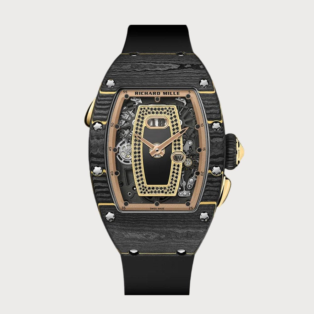 Richard Mille Rm037 Black Carbon Tpt & Gold Case With Diamond Set Dial