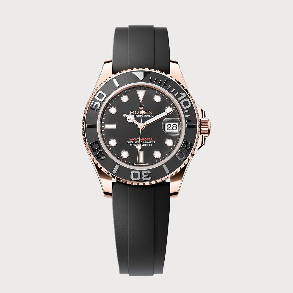 Rolex Yacht-Master 37 In Rose Gold On Oysterflex