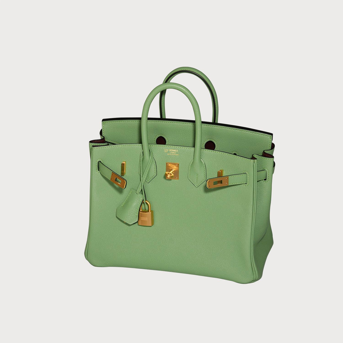 Hermès Birkin 25 Hss Vert Criquet With Rouge Interior And Brushed Gold Hardware In Chèvre Leather - view 9