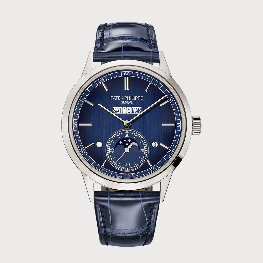 Patek Philippe In-line Perpetual Calendar With Blue Dial In Platinum