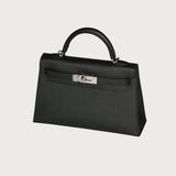 Mini Kelly 20 Black With Palladium Hardware And Orange Poppy Interior Lining