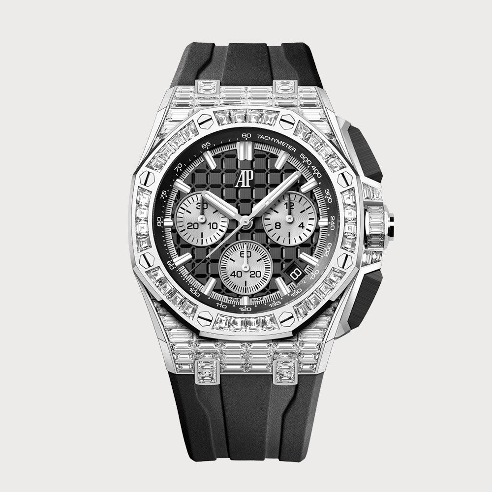 Audemars Piguet Royal Oak Offshore Chronograph Diamond Set On Rubber Strap With Black Dial