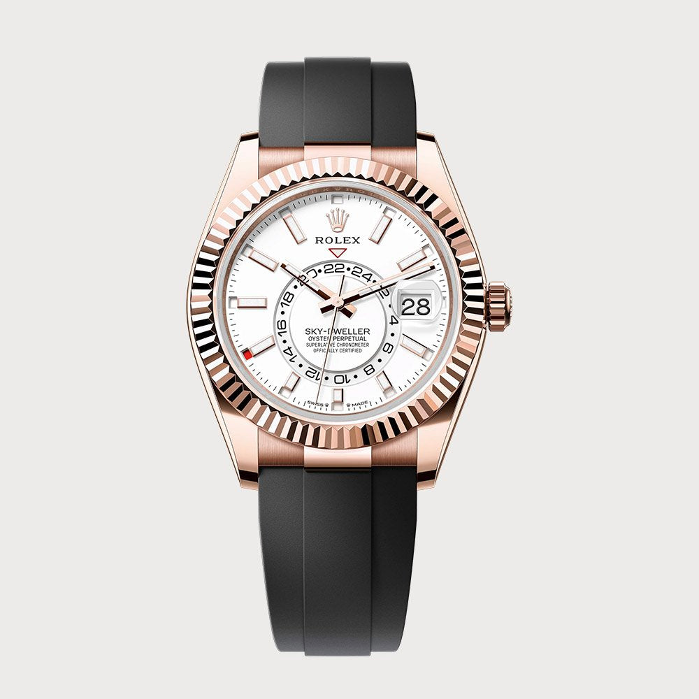 Rolex Sky-Dweller With White Dial On Oysterflex In Rose Gold