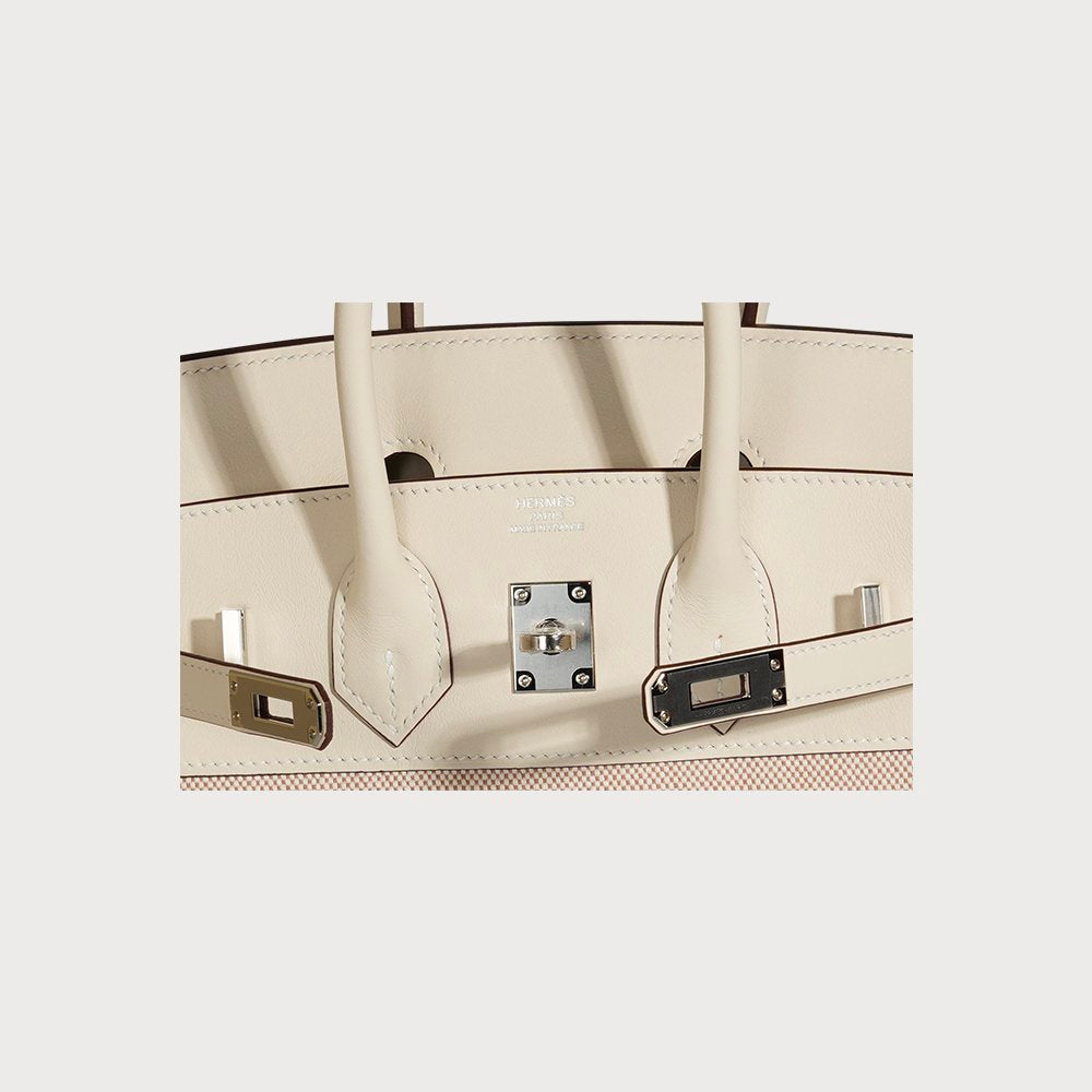 Hermès Hermes Birkin 25 Ecru-Beige & Nata With Palladium Hardware In Toile And Swift Leather - view 8