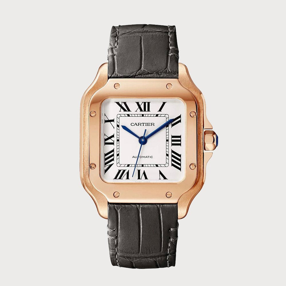 Cartier Santos Medium In Rose Gold On A Leather Strap