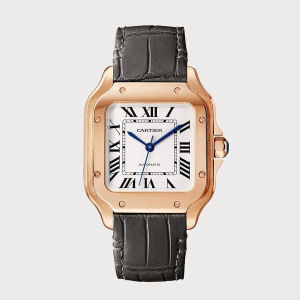 Cartier Santos Medium In Rose Gold On A Leather Strap
