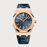Royal Oak 41 With Blue Dial In Rose Gold On Leather Strap