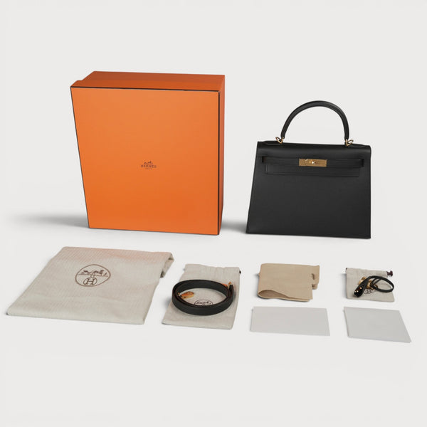 Hermes Kelly 28 Black Ghw Epsom