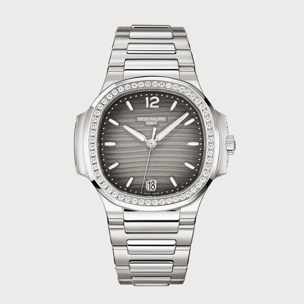 Patek Philippe Ladies Nautilus In Stainless Steel With A Diamond Set Bezel & Grey Dial