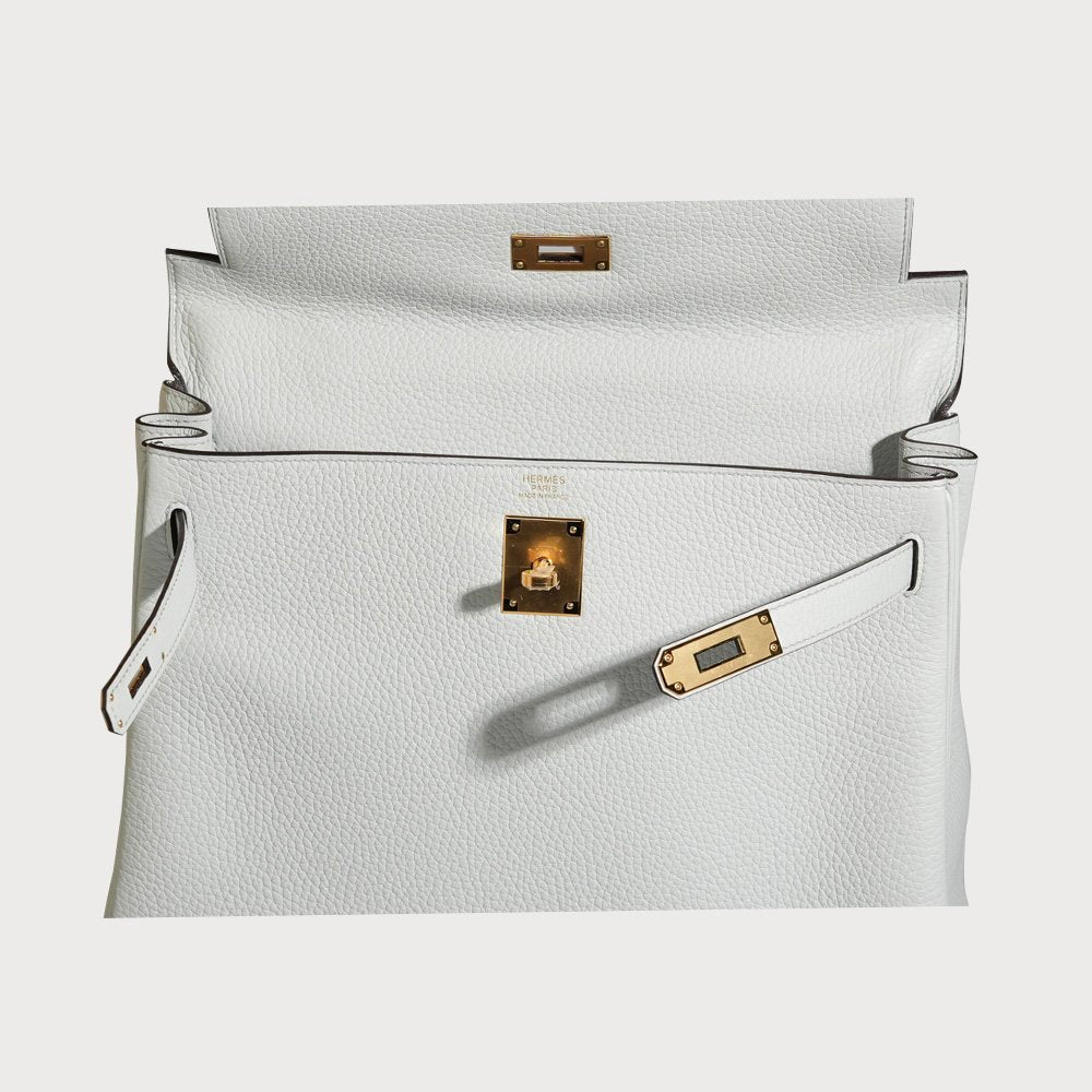 Hermès Hermes Kelly 32 Blue Pale With Gold Hardware In Taurillon Clemmence Leather - view 9